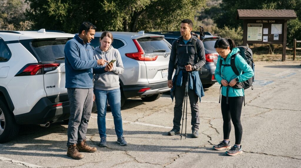 Group hiking etiquette and team pacing on trail