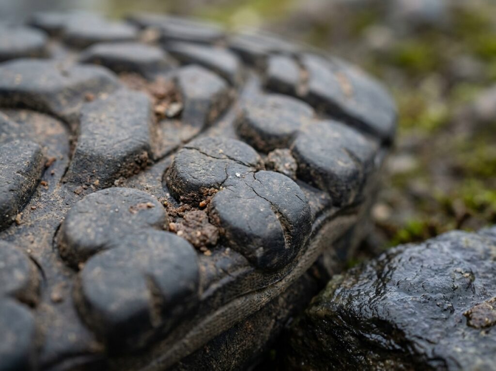 Merrell Moab 3 waterproof review close-up of worn outsole tread and traction lugs