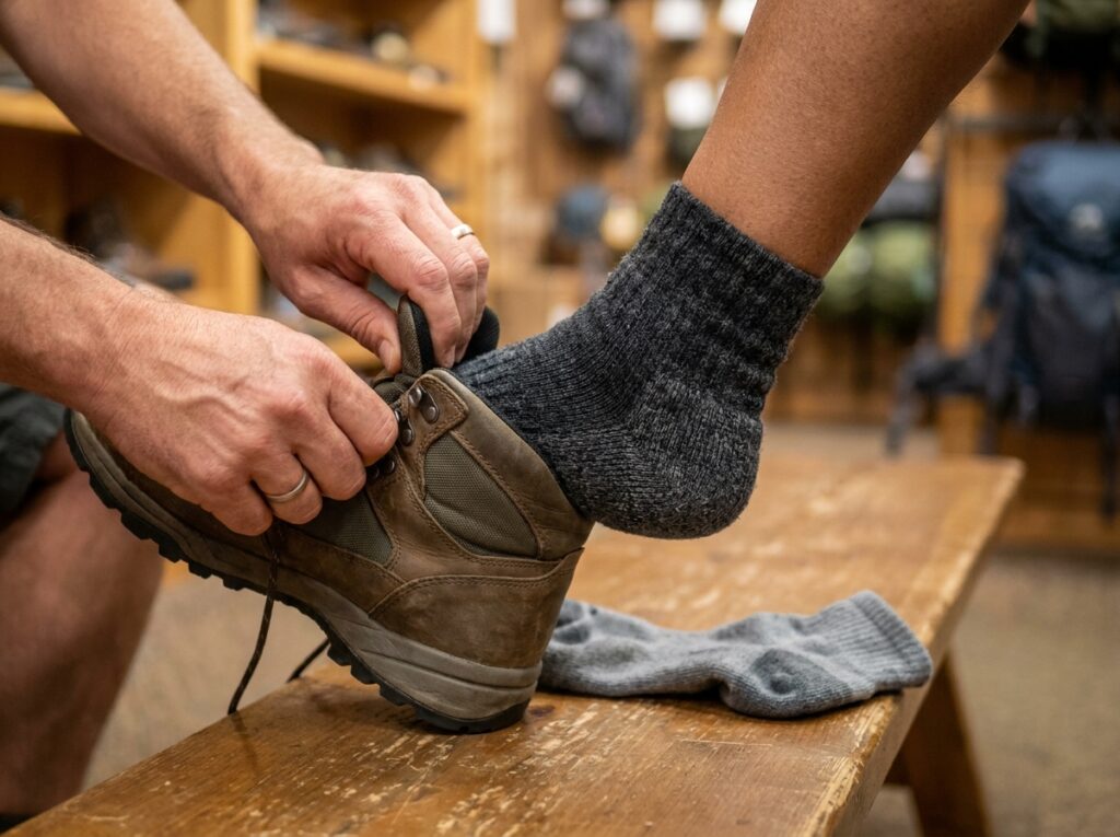 Best beginner hiking boots 2026 fitting test using real wool hiking socks