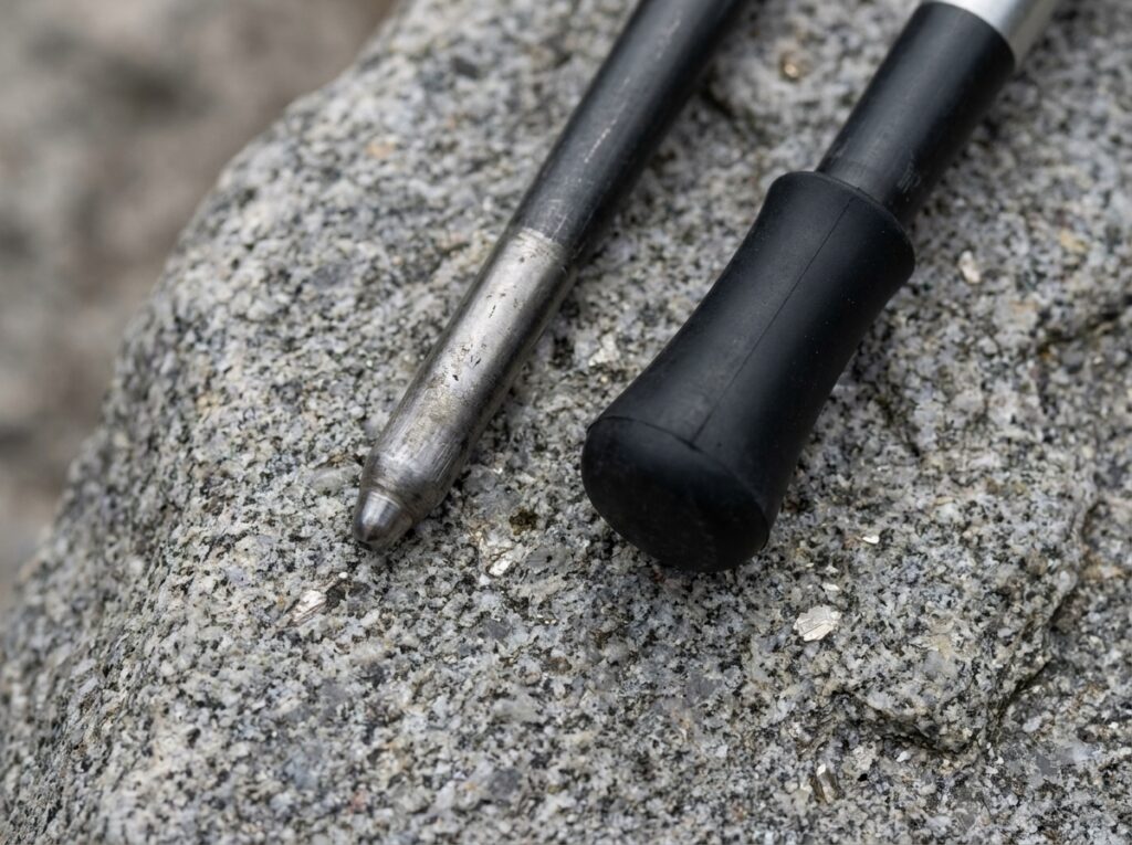  Best beginner walking poles fitted with rubber tips versus bare metal tips on rock