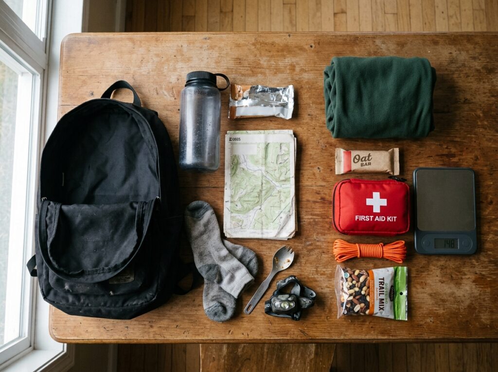 How big of a backpack for a day hike, sorting used gear from the untouched pile
