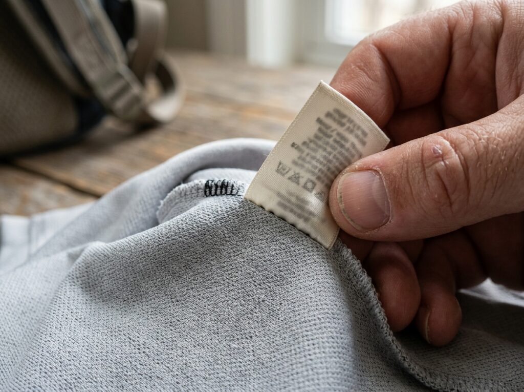 What to Wear Hiking in Summer: 9 Smart Ways to Cool Off Summer hiking clothing check, reading a fabric tag for an actual UPF rating